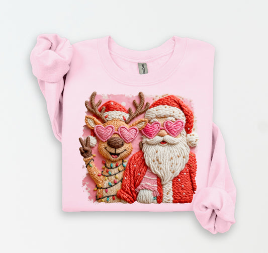 Rudolph & Santa Faux Yarn-sweatshirt