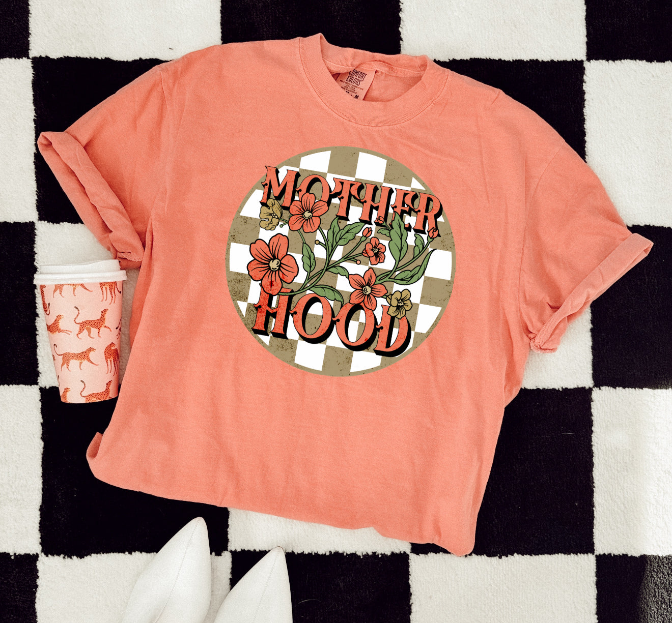 Motherhood checkered flower -comfort color tee