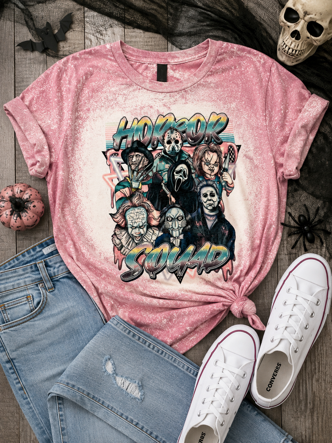 Bleached neon horror-graphic tee