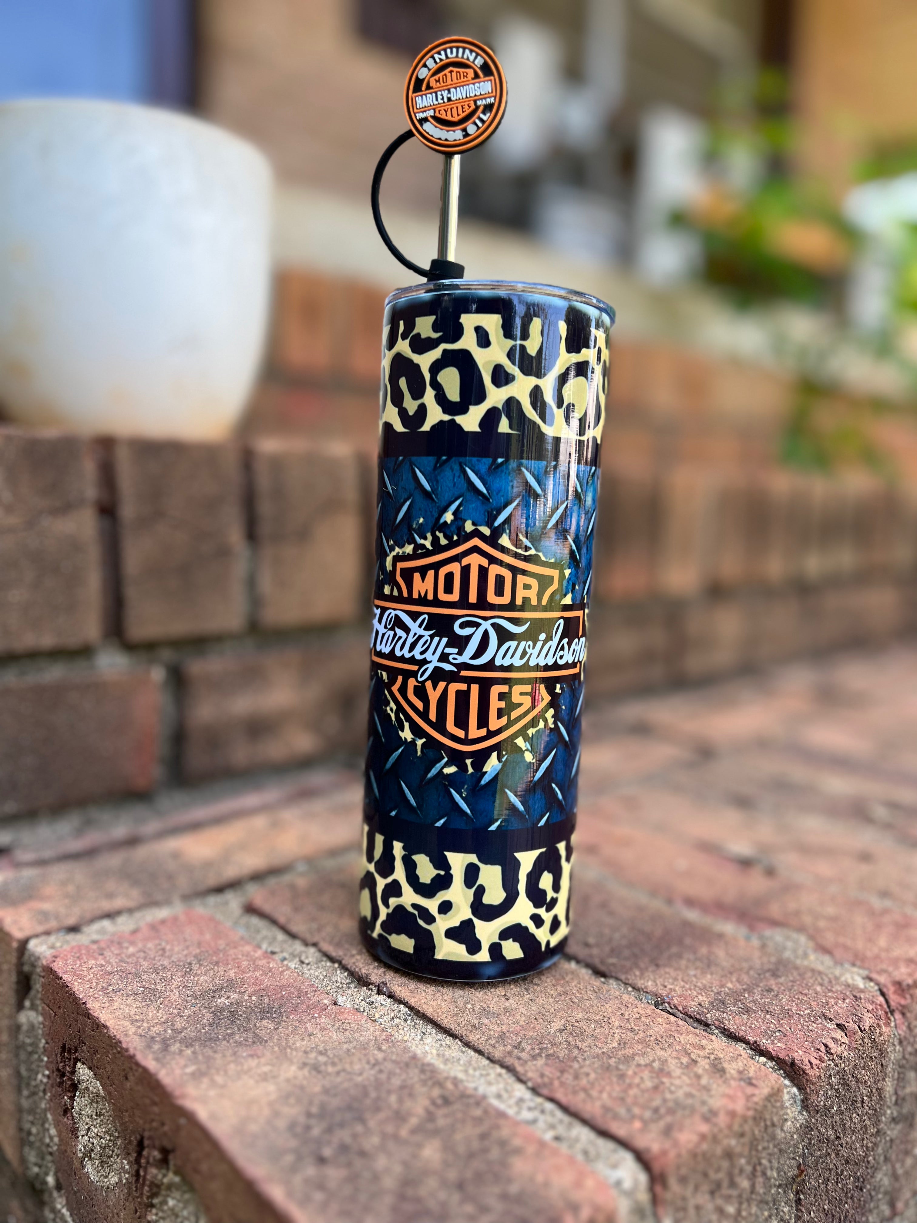 Orange Cheetah Harley 20oz tumbler